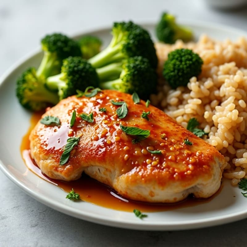 Garlic-Ginger Glazed Chicken with Roasted Broccoli and Brown Rice