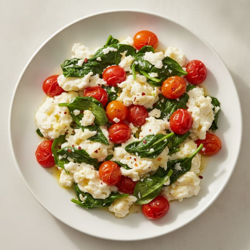 Egg White Spinach Scramble with Cherry Tomatoes