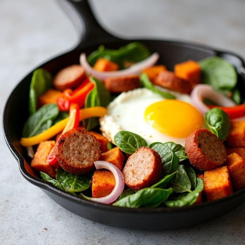 Crispy Sweet Potato and Egg Skillet with Lean Turkey Sausage