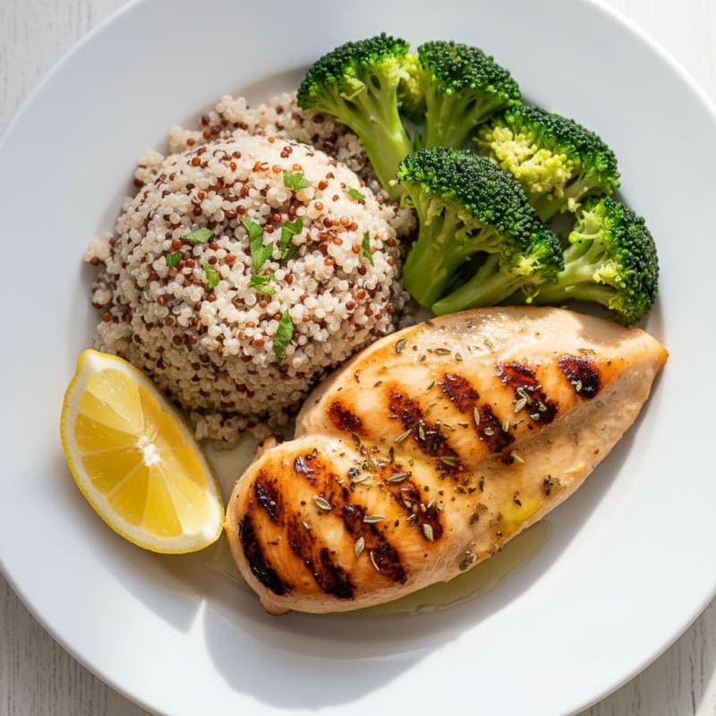 Grilled Chicken Breast with Quinoa and Steamed Broccoli