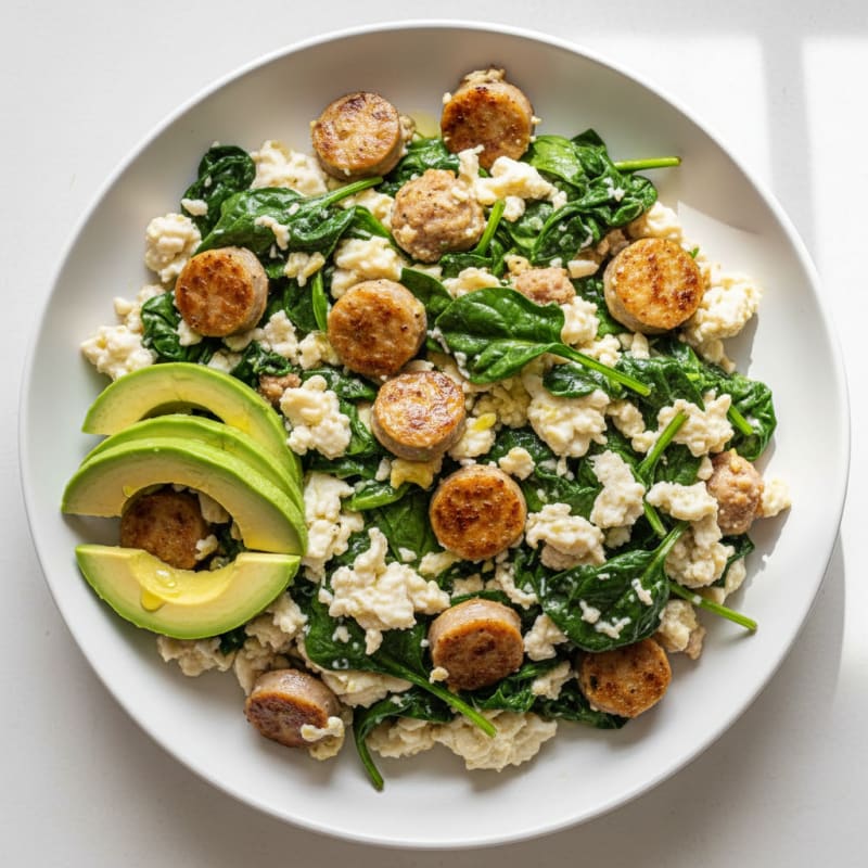 Egg White and Turkey Sausage Scramble with Spinach