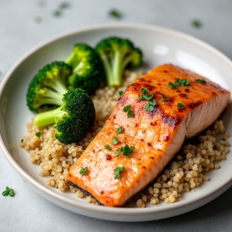 Seared Salmon Fillet with Steamed Broccoli and Quinoa