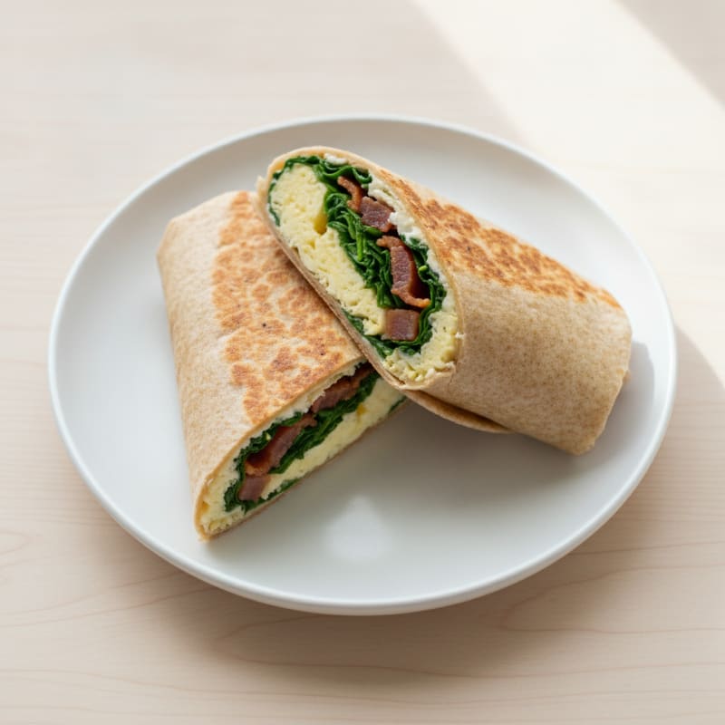 Crispy Turkey Bacon and Egg White Breakfast Wrap with Spinach