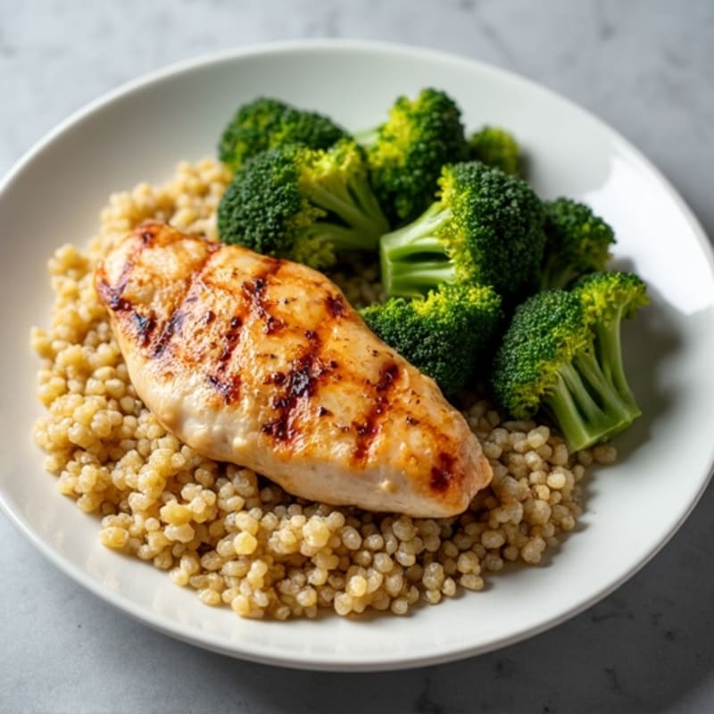 Grilled Chicken Breast with Roasted Broccoli and Quinoa