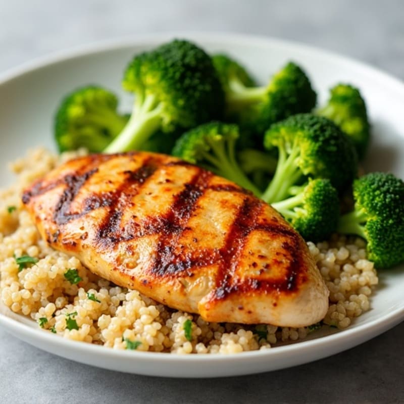 Grilled Chicken Breast with Quinoa and Steamed Broccoli