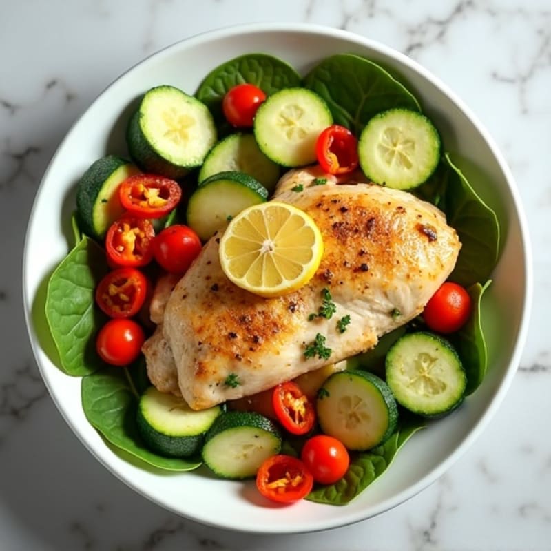 Lemon Garlic Chicken and Fresh Vegetable Bowl