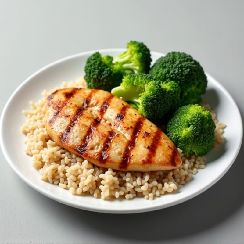 Grilled Chicken Breast with Brown Rice and Steamed Broccoli
