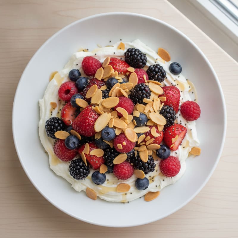 Creamy Greek Yogurt Protein Bowl with Mixed Berries and Almonds
