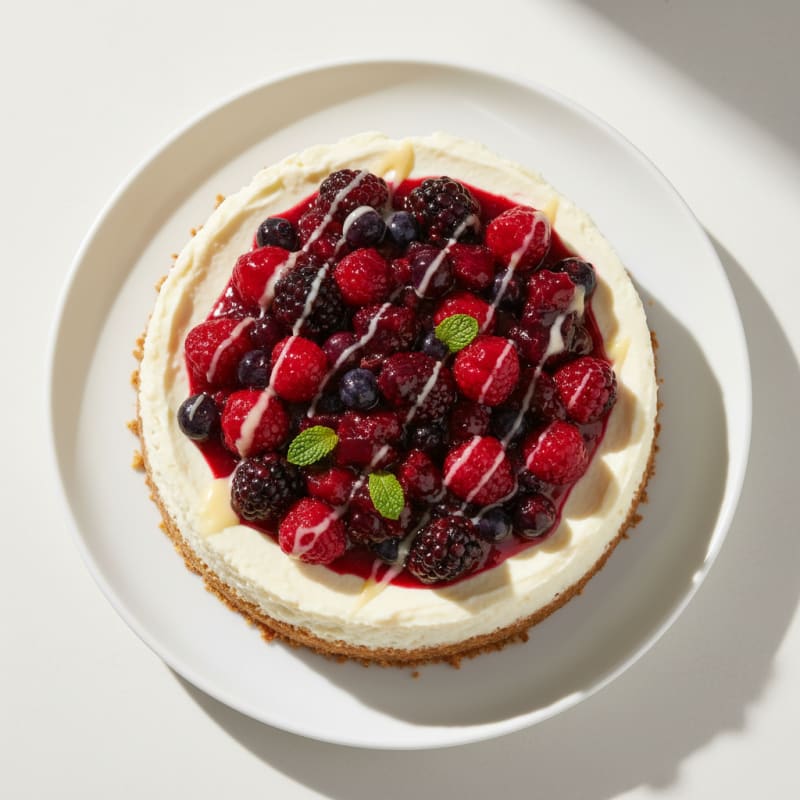 Greek Yogurt Protein Cheesecake with Mixed Berries