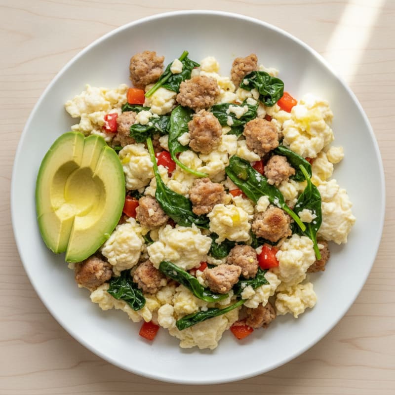 Egg White Scramble with Turkey Sausage and Spinach