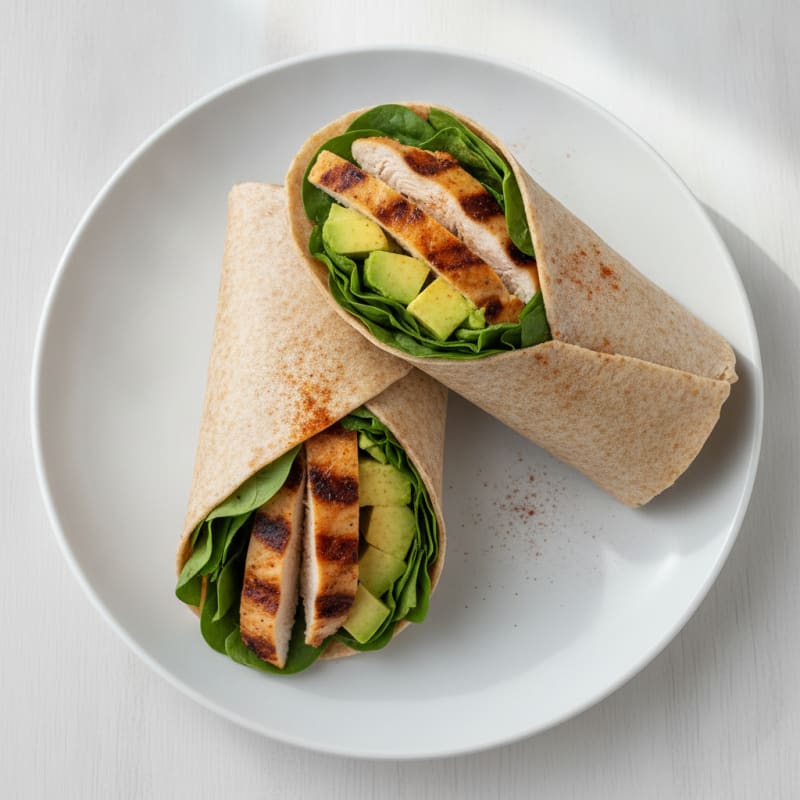 Smoky Grilled Chicken and Avocado Wrap with Baby Spinach