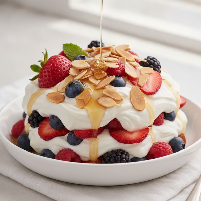 Greek Yogurt Protein Parfait with Mixed Berries and Almonds