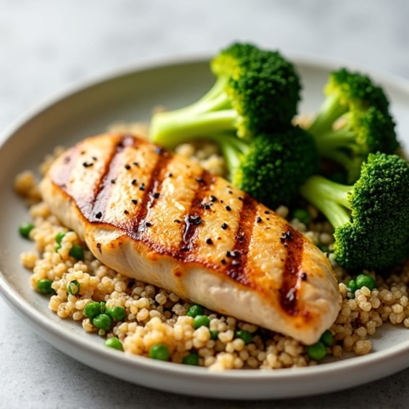 Grilled Chicken Breast with Quinoa and Roasted Broccoli