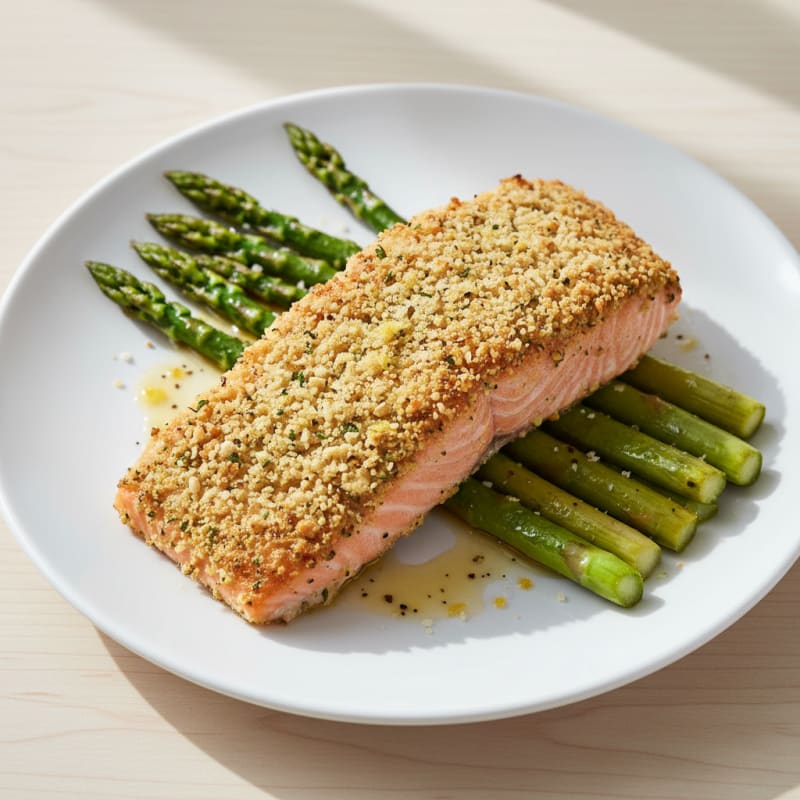Golden Herb-Crusted Salmon with Roasted Asparagus