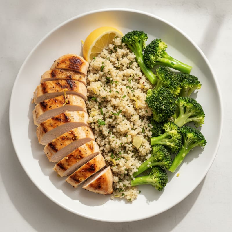 Grilled Chicken Breast with Quinoa and Steamed Broccoli