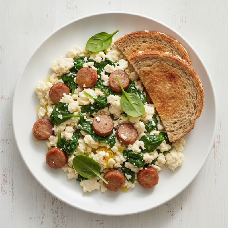Egg White Scramble with Turkey Sausage and Spinach