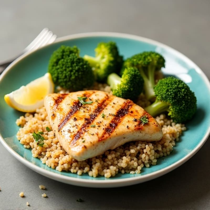 Grilled Chicken Breast with Quinoa and Roasted Broccoli