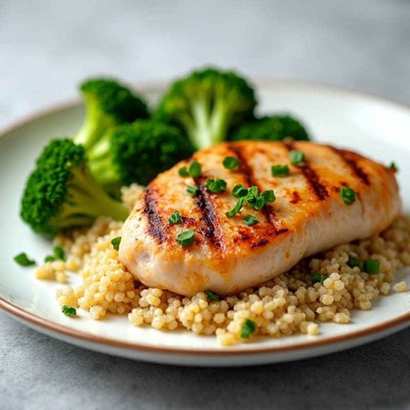 Grilled Chicken Breast with Quinoa and Steamed Broccoli
