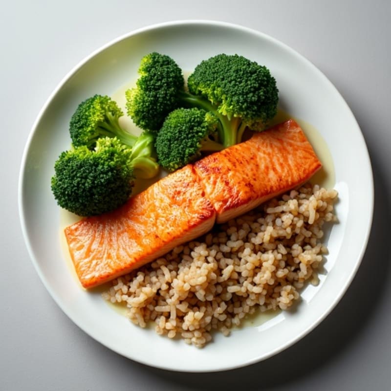 Seared Salmon with Steamed Broccoli and Brown Rice