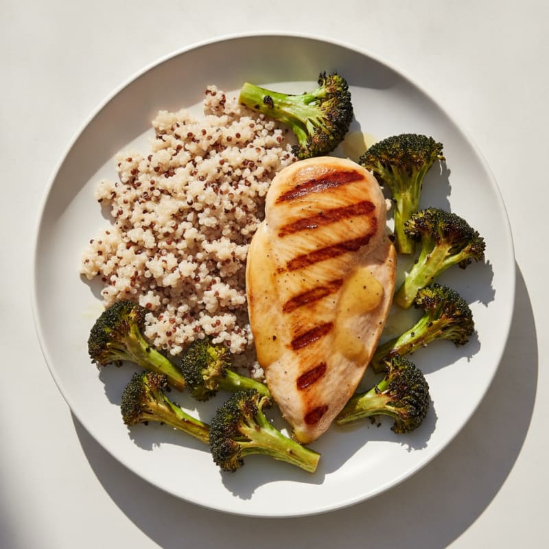 Grilled Chicken Breast with Quinoa and Roasted Broccoli