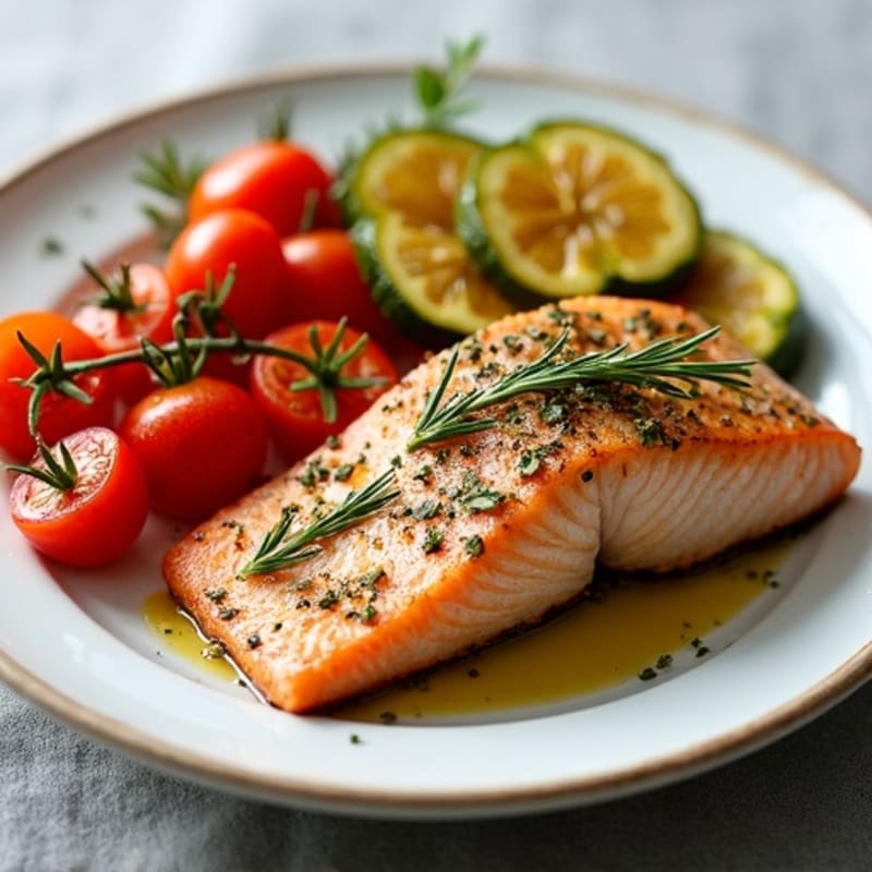 Herb-Crusted Pan Seared Salmon with Roasted Vegetables