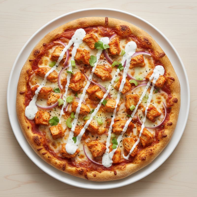 Buffalo Chicken Pizza with Ranch Drizzle