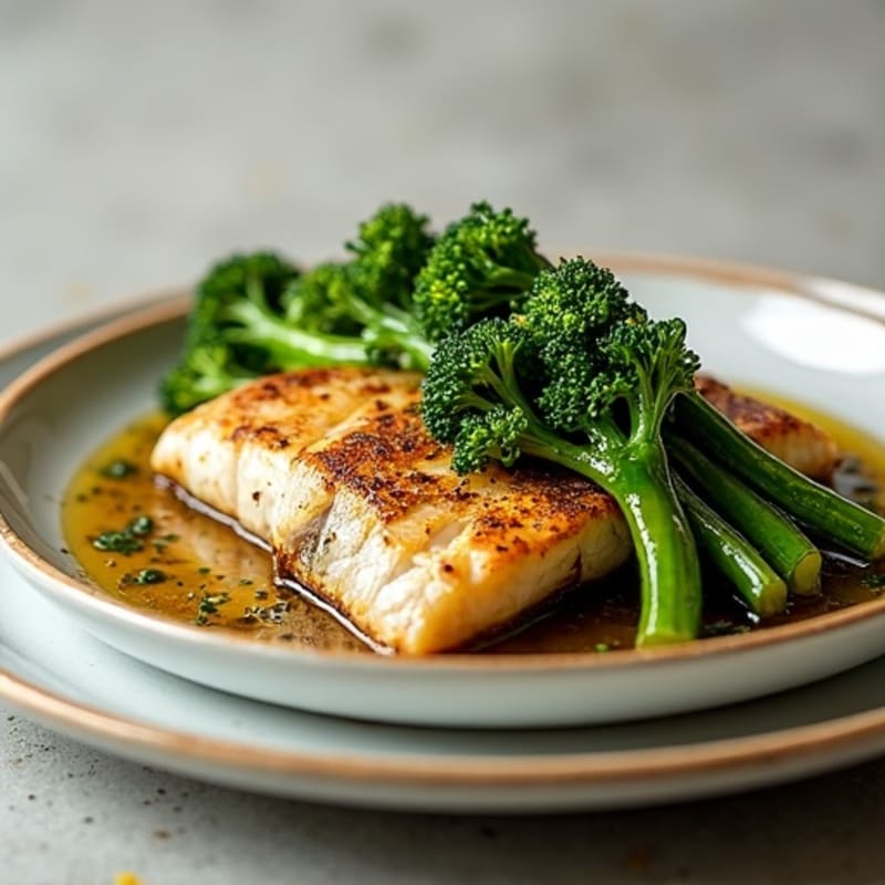 Pan-Seared Sardines with Roasted Garlic Broccolini and Lemon