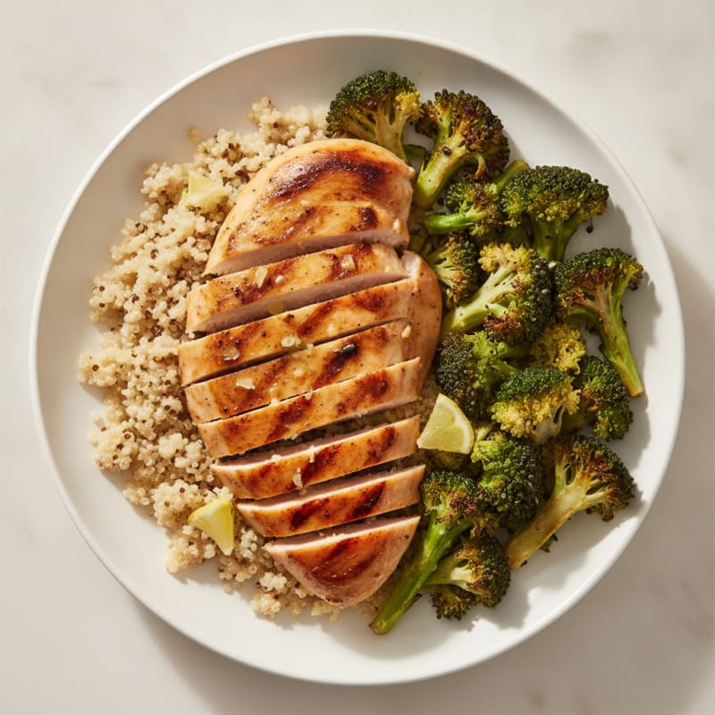 Grilled Chicken Breast with Quinoa and Roasted Broccoli