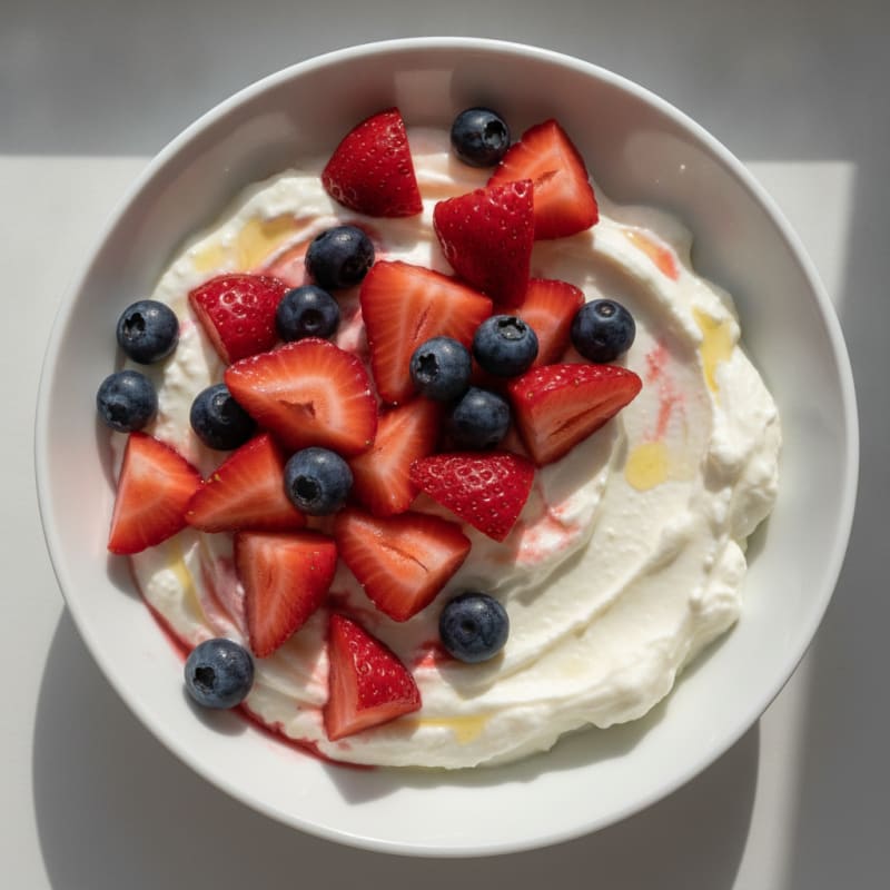 Silky Greek Yogurt with Vanilla Protein Powder and Fresh Berries