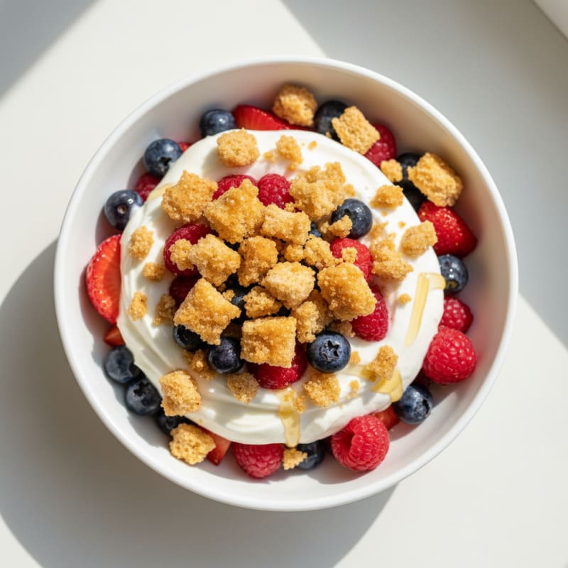 Greek Yoghurt Parfait with Berries and Toasted Bread Crumbs