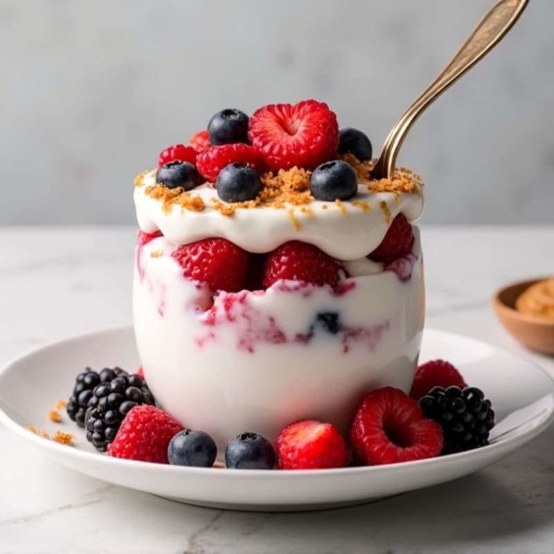 Greek Yogurt Protein Parfait with Mixed Berries and Almond Butter