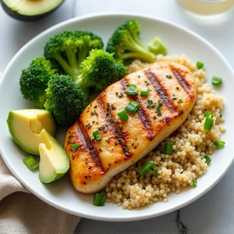 Grilled Chicken Breast with Quinoa and Steamed Broccoli