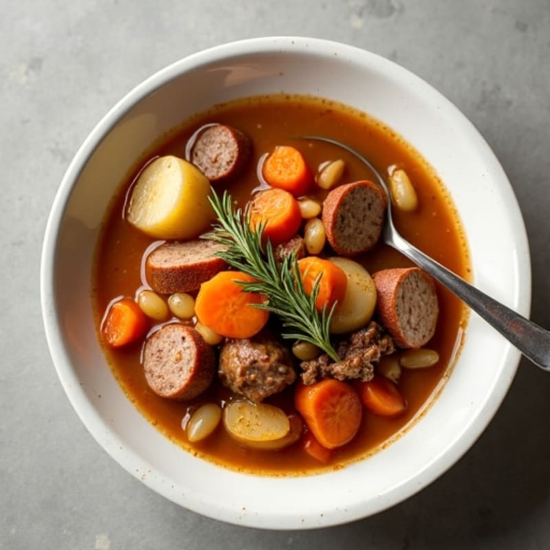 Hearty Root Vegetable and Three Meat Stew