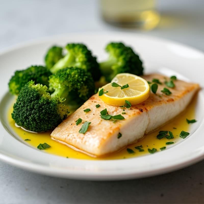 Seared Tilapia with Steamed Broccoli and Lemon