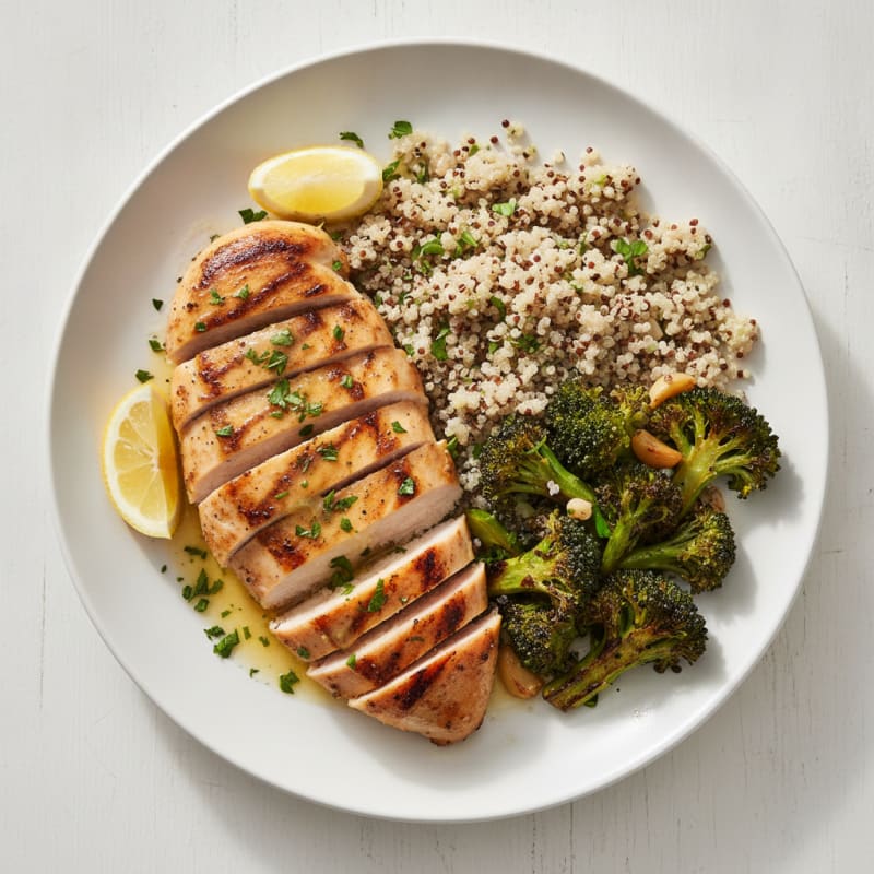 Grilled Chicken Breast with Quinoa and Roasted Broccoli