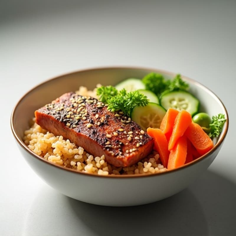 Sesame-Crusted Tuna Rice Bowl with Fresh Vegetables