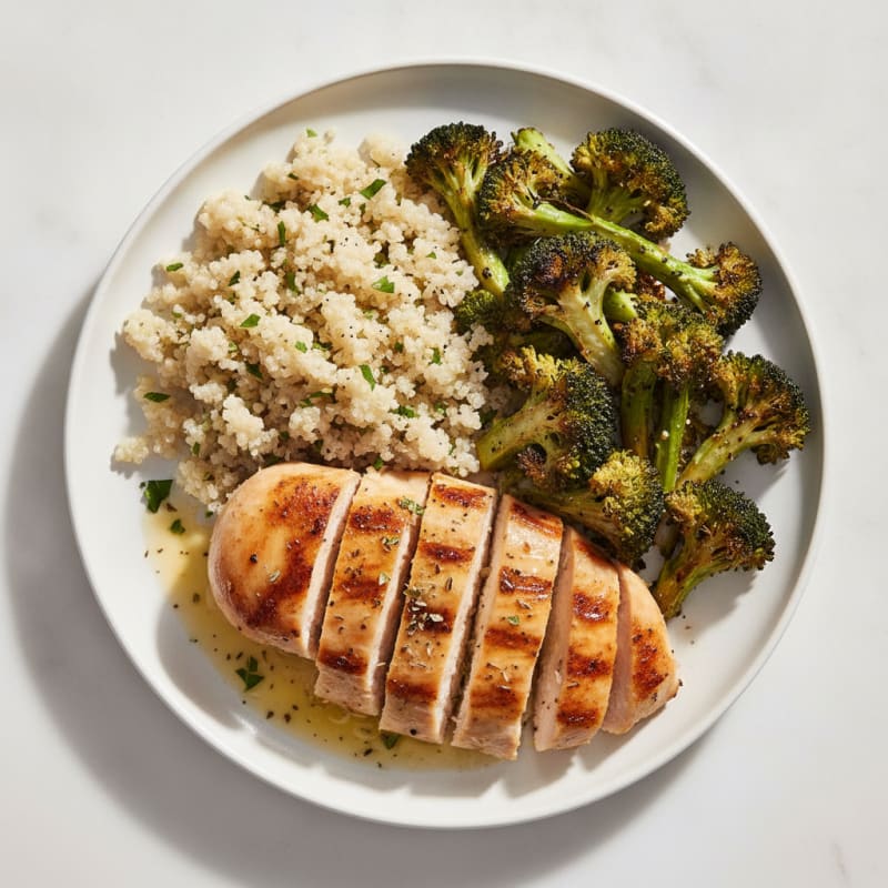 Grilled Chicken Breast with Quinoa and Roasted Broccoli
