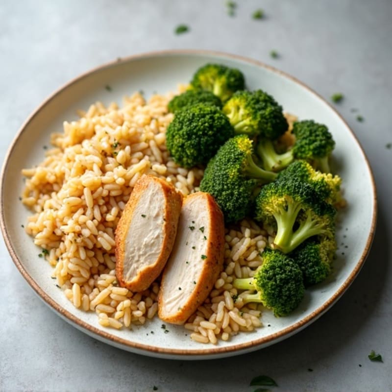 Fluffy Brown Rice with Lemon Herb Chicken and Roasted Broccoli