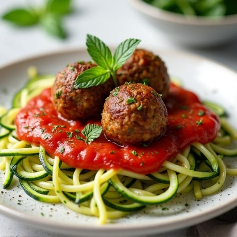 Hearty Baked Lentil Meatballs with Zucchini Noodles and Fresh Marinara