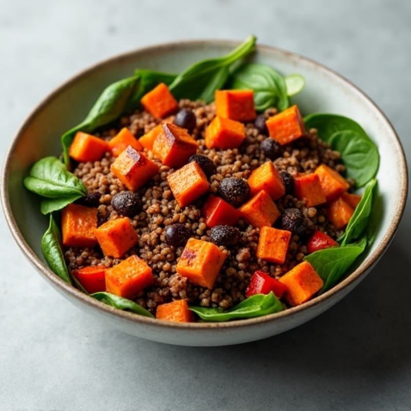 Spicy Ground Beef and Roasted Sweet Potato Bowl