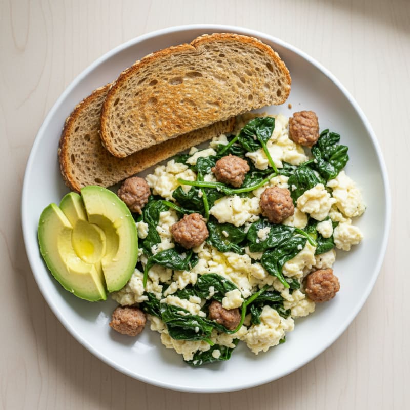 Egg White and Spinach Scramble with Turkey Sausage