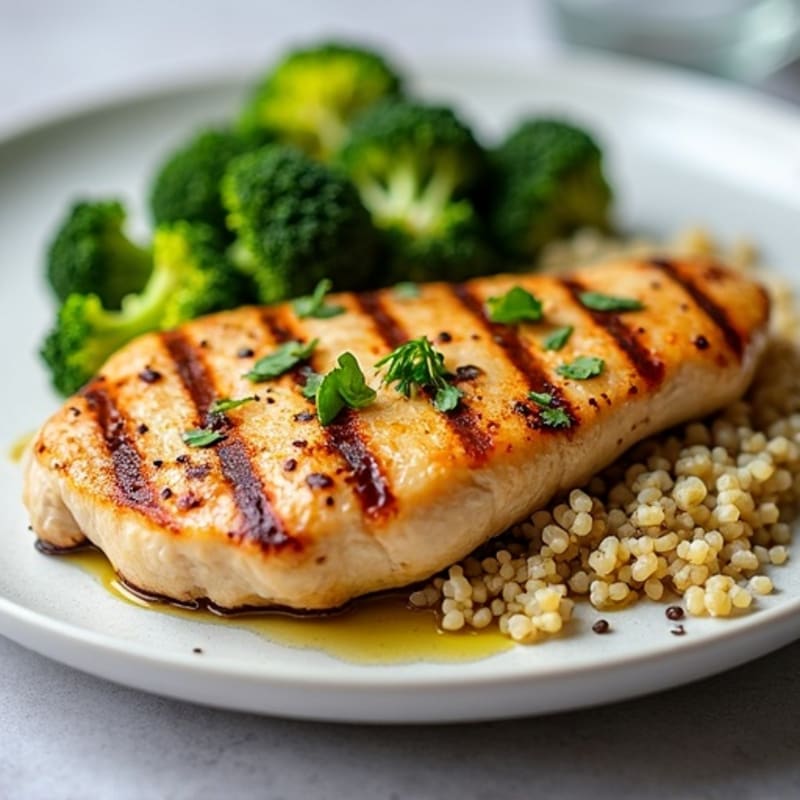 Grilled Chicken Breast with Roasted Broccoli and Quinoa