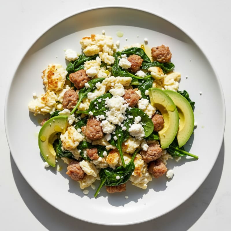 Egg White and Turkey Sausage Scramble with Spinach and Feta