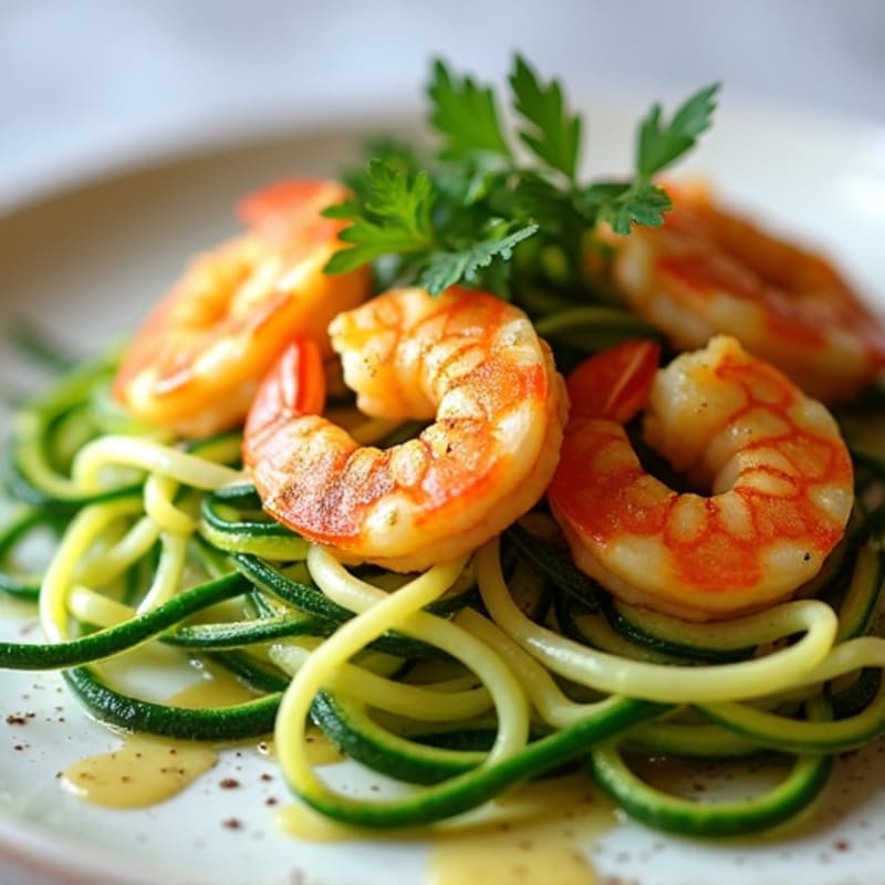 Garlic-Lemon Pan Seared Shrimp with Herb Zucchini Noodles