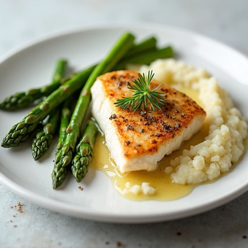 Seared Tilapia with Roasted Asparagus and Cauliflower Mash