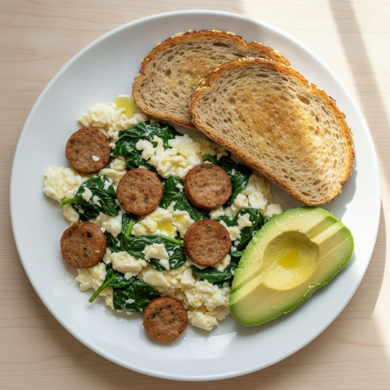 Egg White and Spinach Scramble with Turkey Sausage