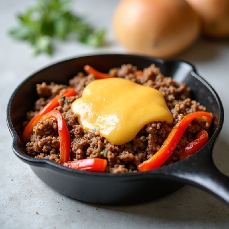 Lean Beef Skillet with Sautéed Peppers, Onions, and Creamy Cheese