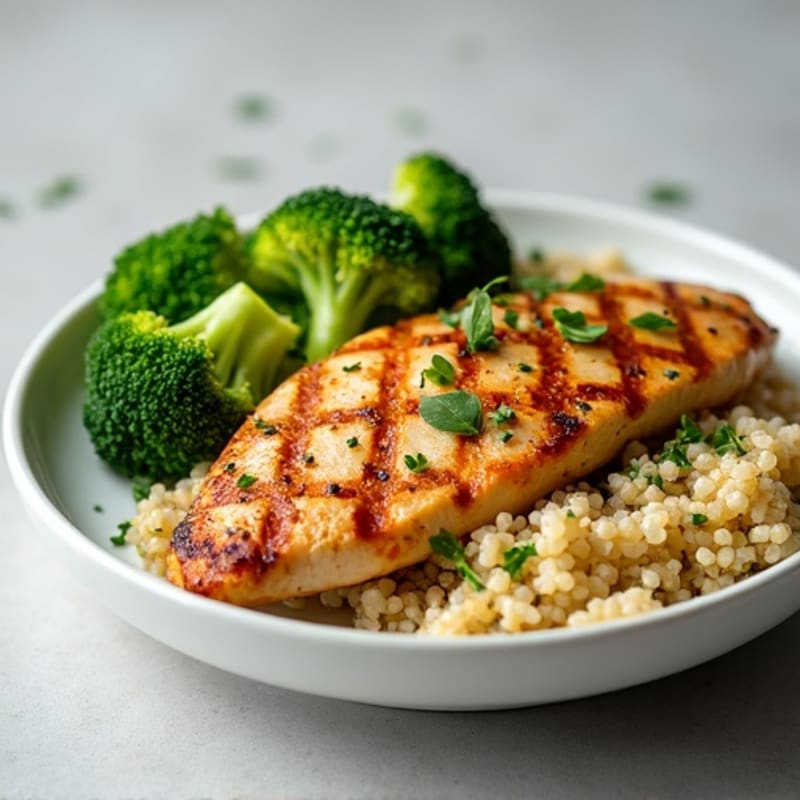 Grilled Chicken Breast with Quinoa and Steamed Broccoli