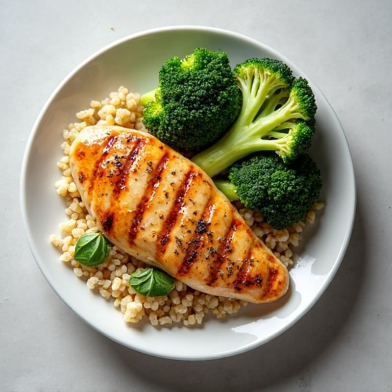 Grilled Chicken Breast with Quinoa and Roasted Broccoli