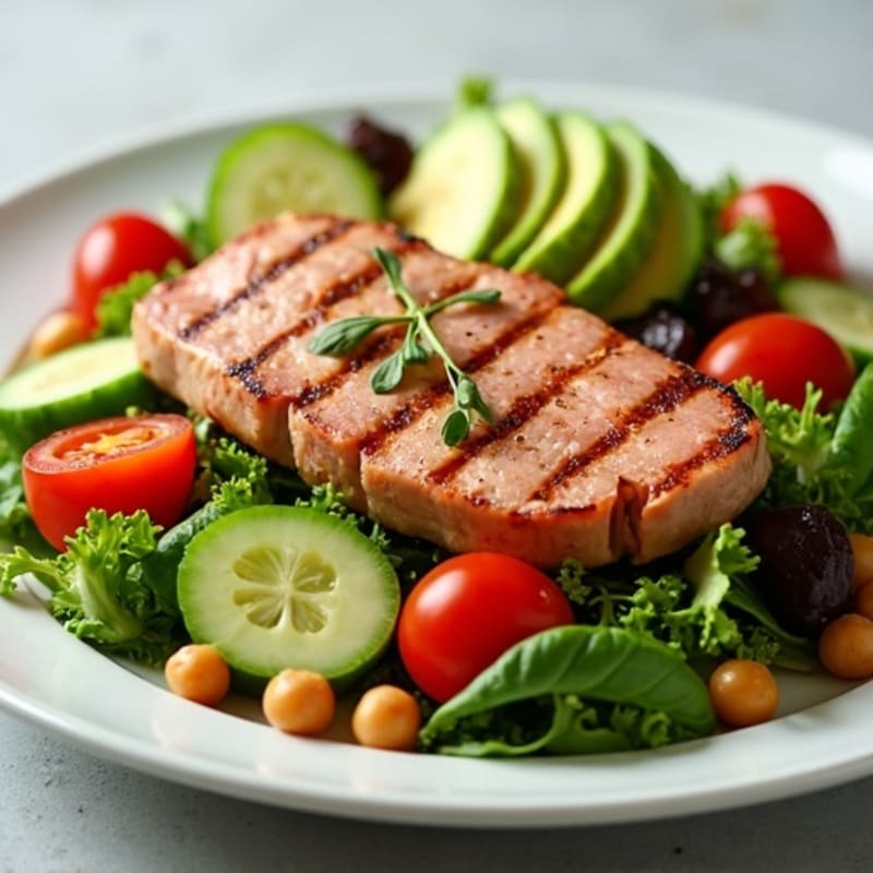 Grilled Tuna Steak Salad with Roasted Chickpeas